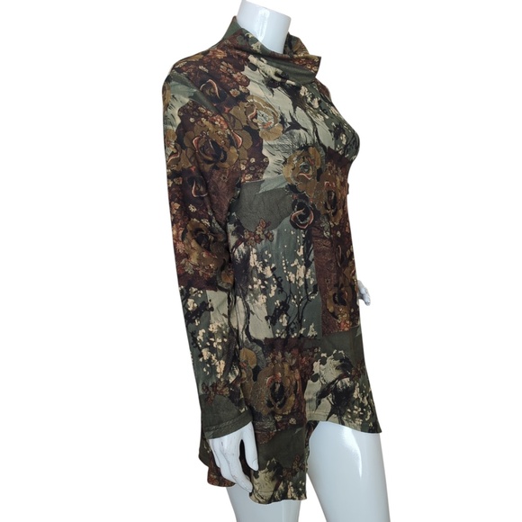 Velour Tunic Top Patchwork Cowl Neck Asymmetrical Hem Boho Artsy Fall SZ Lrg - Picture 2 of 14